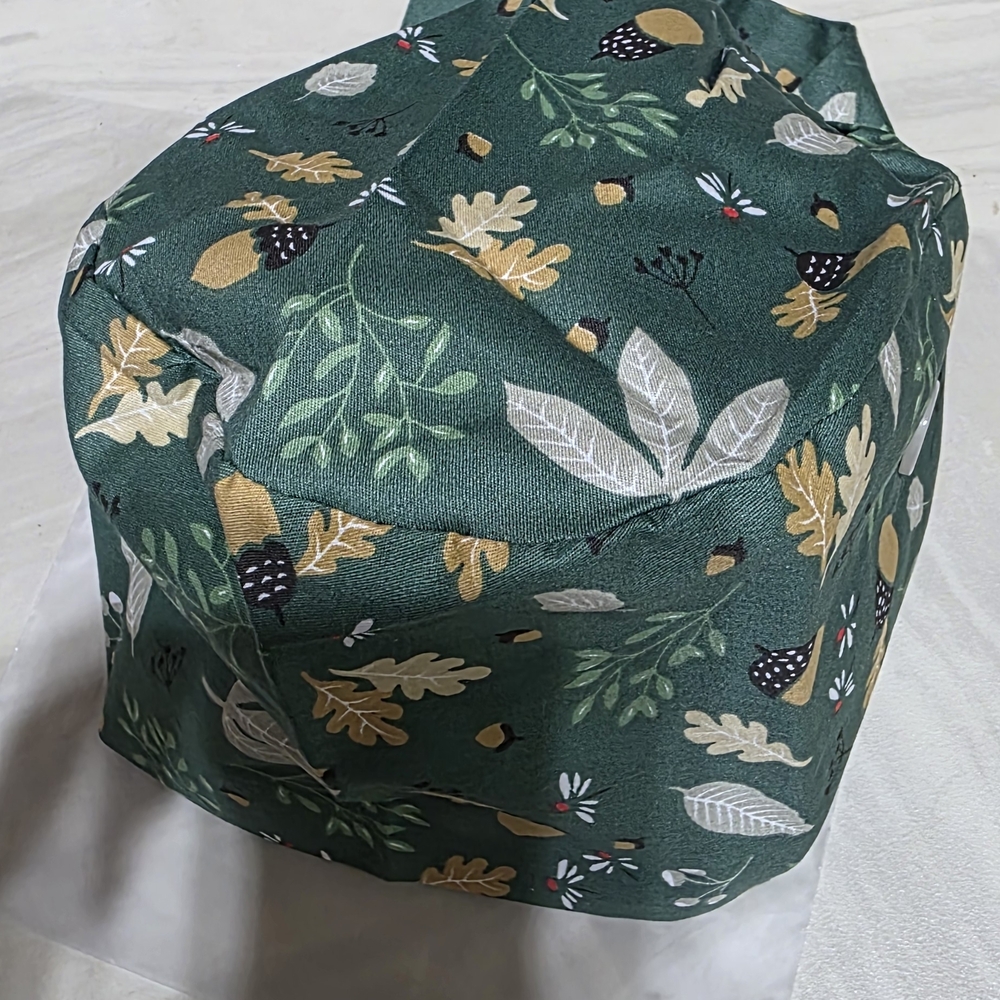 Green Leaf Print Fabric Cover Scrub Cap with Sweatband Adjustable, Unisex